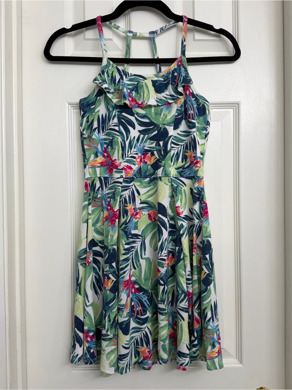 Abercrombie Kids Girls Tropical Leaf Print One-Piece Dress - Green Multi Cotton